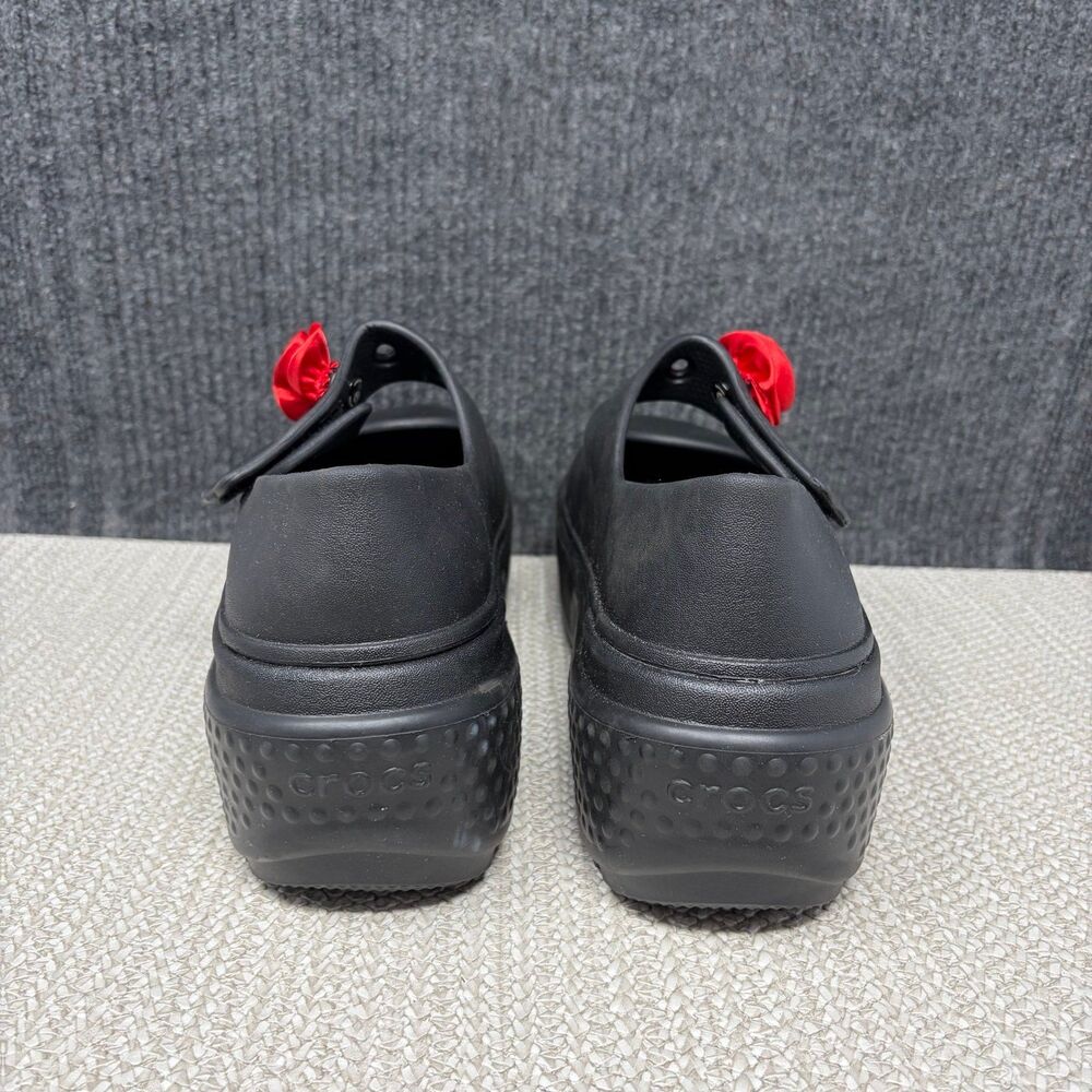 NEW Crocs Stomp Rosette Mary Jane Platform Clogs Black Rose Red Chunky Womens 10 - Picture 4 of 7